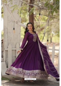 Purple Premium Wear Readymde Gown With Dupatta