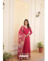 Pink Readymade Embroidered Party Wear Gown With Dupatta