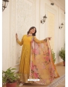 Yellow Readymade Embroidered Party Wear Gown With Dupatta