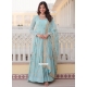 Sky Blue Faux Georgette Gown With Embroidered Sequins And Zari Work