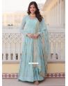 Sky Blue Faux Georgette Gown With Embroidered Sequins And Zari Work