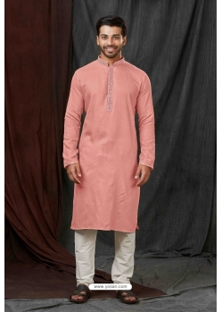 Pink Self Jacquard Kurta Pajama For Men