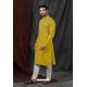 Yellow Self Jacquard Kurta Pajama For Men