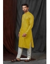 Yellow Self Jacquard Kurta Pajama For Men