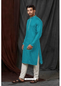 Blue Self Jacquard Kurta Pajama For Men