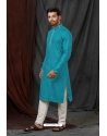 Blue Self Jacquard Kurta Pajama For Men