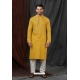 Mustard Self Jacquard Kurta Pajama For Men