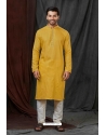 Mustard Self Jacquard Kurta Pajama For Men