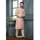 Peach Poly Jacquard Mens Kurta Pajama