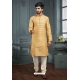 Yellow Poly Jacquard Mens Kurta Pajama