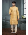 Yellow Poly Jacquard Mens Kurta Pajama