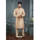 Beige Poly Jacquard Mens Kurta Pajama