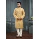 Decent Yellow Poly Jacquard Kurta Pajama For Mens