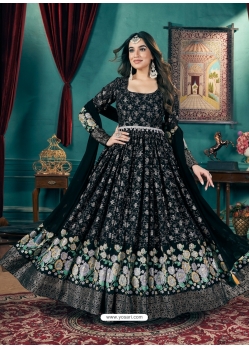 Black Georgette Metalic Foil Worked Gown With Dupatta