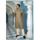 Beige Poly Digital Printed Kurta Pajama For Mens