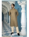 Beige Poly Digital Printed Kurta Pajama For Mens