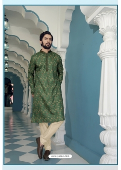 Green Poly Digital Printed Kurta Pajama For Mens