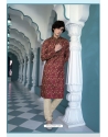 Maroon Poly Digital Printed Kurta Pajama For Mens