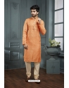 Orange Poly Jacquard Kurta Pajama For Mens