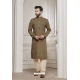 Brown Poly Digital Printed Kurta Pajama For Mens