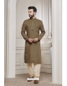 Brown Poly Digital Printed Kurta Pajama For Mens