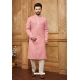 Pink Poly Jacquard Kurta Pajama For Mens