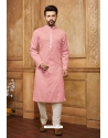 Pink Poly Jacquard Kurta Pajama For Mens