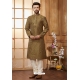 Brown Poly Jacquard Kurta Pajama For Mens