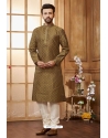 Brown Poly Jacquard Kurta Pajama For Mens