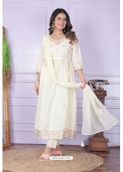 White Cambric Cotton Readymade Suit