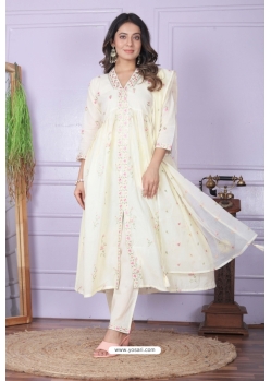 Embroidered White Cambric Cotton Suit