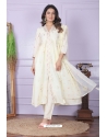 Embroidered White Cambric Cotton Suit