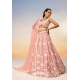 Peach Poly Georgette Sequins Thread Embroidered Lehenga Choli