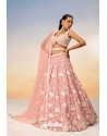 Peach Poly Georgette Sequins Thread Embroidered Lehenga Choli