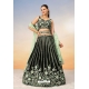 Green Satin Sequins Thread Embroidered Lehenga Choli