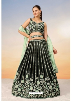 Green Satin Sequins Thread Embroidered Lehenga Choli