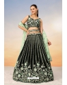 Green Satin Sequins Thread Embroidered Lehenga Choli