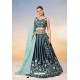 Teal Blue Satin Sequins Thread Embroidered Lehenga Choli