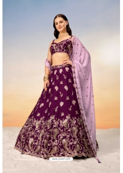 Burgundy Poly Georgette Sequins Thread Embroidered Lehenga Choli