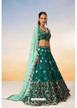 Green Poly Georgette Sequins Thread Embroidered Lehenga Choli