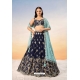 Navy Blue Poly Georgette Sequins Thread Embroidered Lehenga Choli