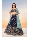 Navy Blue Poly Georgette Sequins Thread Embroidered Lehenga Choli