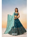 Teal Poly Georgette Sequins Thread Embroidered Lehenga Choli