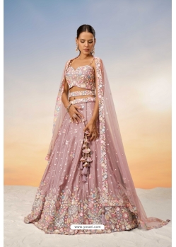 Peach Poly Chiffon Embroidered Lehenga Choli