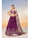 Deep Wine Poly Chiffon Sequins Thread Embroidered Lehenga Choli