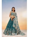 Teal Poly Chiffon Sequins Thread Embroidered Lehenga Choli