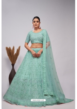 Sky Blue Soft Net Floral Emrboidered Heavy Lehenga Choli