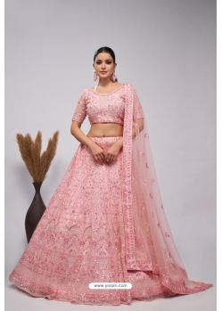 Pink Soft Net Floral Emrboidered Heavy Lehenga Choli