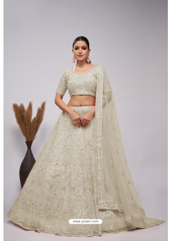 Off White Soft Net Floral Emrboidered Heavy Lehenga Choli