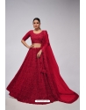 Red Soft Net Designer Heavy Worked Lehenga Choli